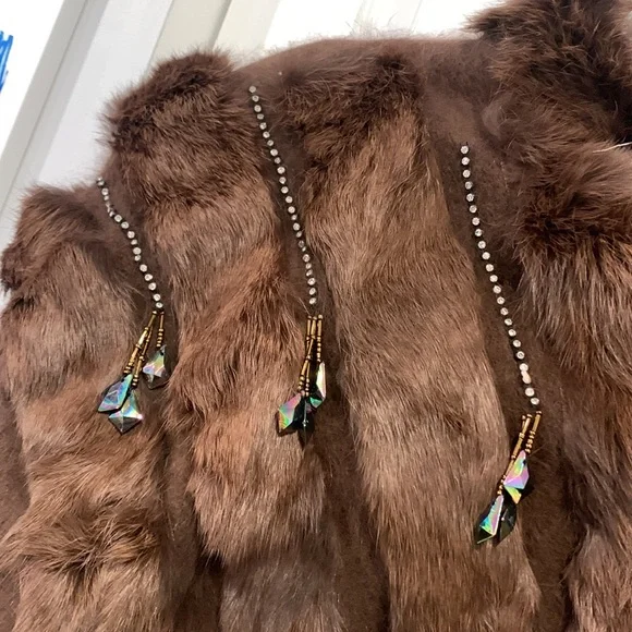 Angora Rabbit Fur Hair Vintage Genuine Embellished Rhinestone Jacket Size Large - Picture 8 of 14